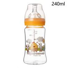 婴儿玻璃奶瓶，宽口150毫升和240毫升，新生儿喂养奶瓶，60毫升标准口奶瓶，耐热高达400°F（约204°C），加厚材质，柔软硅胶奶嘴，防胀气设计，卡通奶瓶 - 多色[玻璃奶瓶] - 查看 12