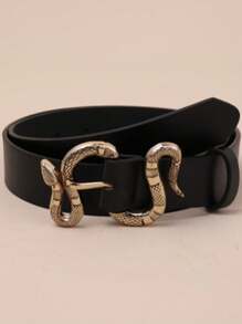 1 Pc Fashionable Vintage Snake Buckle PU Belt, Versatile Minimalist Belt For Women All Seasons, Snake Buckle Party Themed Belt