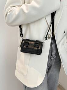 2 piezas Bolso versátil de mujer Primavera/Verano 2025 Nuevo modelo con acabado en aceite Mini lápiz labial de moda Bolso de hombro cruzado pequeño tipo caramelo para señora - Negro - Ver 6