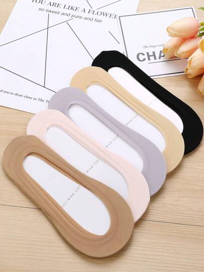 1/3/5/10 Pairs Women's Plain Silicone Anti-Slip Invisible Boat Socks, Lightweight & Minimalist Ice Silk Design, Summer