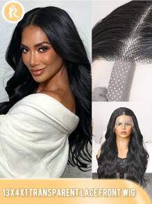 Peluca sintética con parte 13X4X1, cabello ondulado de 26 pulgadas de color negro, fabricada con fibra sintética importada de Japón, resistente al calor. Peluca sintética de alta calidad, suave y natural, ideal para uso diario.