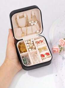 1 pièce Boîte de rangement pour bijoux rectangulaire en PU, boîte d'organisateur de bijoux portable, plateau de maquillage de vanité, boîte d'affichage de bijoux de voyage pliable à plusieurs compartiments, boîte-cadeau pour bijoux, style minimaliste à rabat, grande capacité, convient pour les bagues, colliers, boucles d'oreilles, montres, rouges à lèvres, etc., accessoires de chambre, fournitures de voyage en plein air, avec fermeture à bouton de sécurité, style international élégant, convient pour les voyages et l'utilisation domestique, cadeau idéal pour les filles