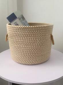 1pc Handmade Woven Storage Basket, Desktop Organizer For Cosmetics, Lipstick, Keys, Remote Controls, Kids Snacks And Toys