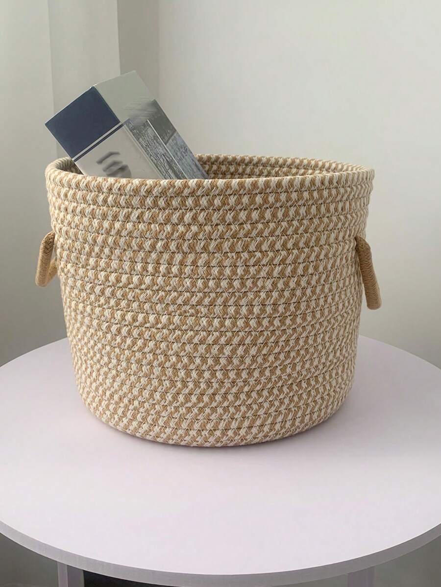 1pc Handmade Woven Storage Basket, Desktop Organizer For Cosmetics, Lipstick, Keys, Remote Controls, Kids Snacks And Toys