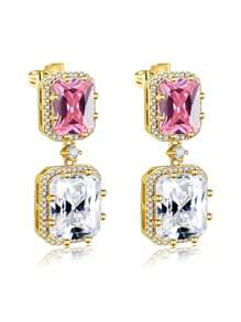 1 para eleganckich kwadratowych kolczyków z kryształkami lodu z cyrkonii z miedzi, odpowiednich dla kobiet, pasujących do codziennych strojów, na imprezę, wesele, wysokiej jakości akcesoria jubilerskie, walentynki, prezent świąteczny