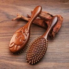 1pc Hand Carved Sandalwood Air Cushion Comb With Bamboo Teeth, Oval Scalp Massage Brush, Suitable For All Hairstyles, Wooden Hairstyle Comb