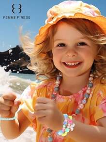1 pieza Pulsera para niña marca Finess color rosa, pulsera hecha a mano con cuentas con diseños lindos de animales, océano y estrellas, adecuado para niños de 3 a 6 años, regalo de joyería de juguete colorida