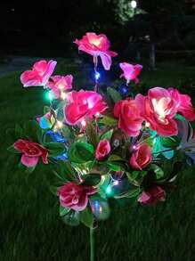 Solar Powered Rhododendron Flower Lights, Outdoor Patio Lawn Landscape LED Garden Decor Pathway Lights, Artificial Flower Lights (Warm Light/Color Light Random) - Multicolor - View 2