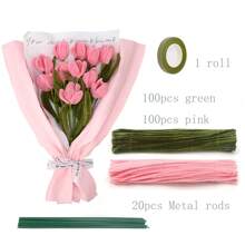 200 Pieces Pipe Cleaners Craft Supplies DIY Chenille Stems Tulip Bouquet Kit Tutorials For Wedding Bouquet,Wedding Gift, For Mother's Day