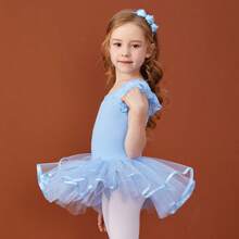 Vestido de bailarina azul tutu para meninas adolescentes, vestido de princesa para dança, balé, saia escolar elegante e simples, roupa esportiva, saia tutu de renda com manga bufante de malha para festas, aniversários e apresentações