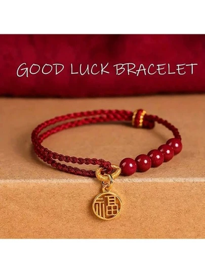 1 件红绳编织护身符祝福手链，幸运珠手链，适合女士、男士、爱人、家人、朋友，适合日常佩戴