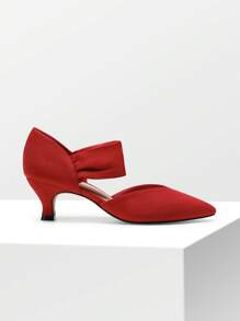 Women's Kitten Heel Pumps Pointed Toe Low Heel Dress Shoes For Work & Weddings, Slip-On Closed Toe Bridal Party Shoes - Đỏ - Xem 8