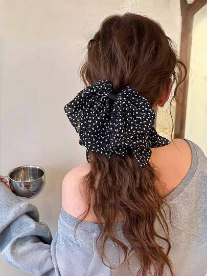 1 pieza/2 piezas Pinza de pelo con lazo de lunares elegante y vintage, accesorio de moda versátil para recogidos, coletas, adecuado para vacaciones, fiestas, uso diario en otoño e invierno, accesorio de pelo para mujer para looks de vacaciones