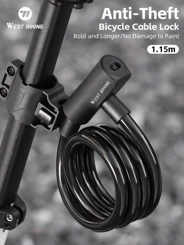 Lucchetto portatile da 1,15 m per bicicletta WEST BIKING - Antifurto per bici da montagna e da strada, attrezzatura domestica