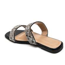 Pantuflas incrustadas con doble rhinestone, con plantilla ergonómica, adecuadas para uso casual - Negro - Ver 3