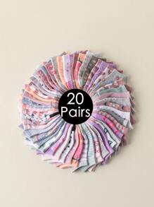 10/20 双女童彩色短袜，心形、波尔卡圆点、条纹、糖果色等多种设计，舒适透气，适合所有季节，颜色随机搭配