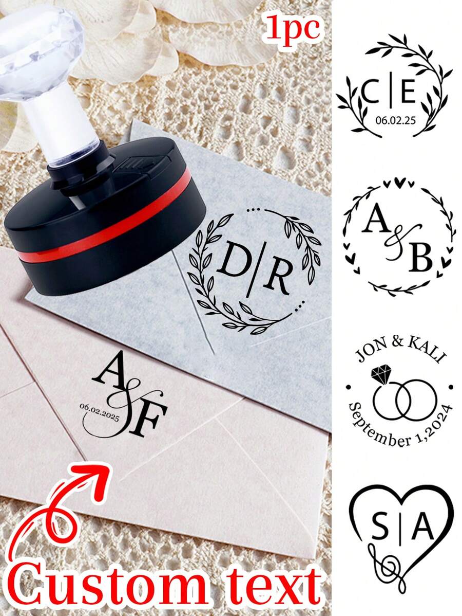 1pc Custom Text Return Address Stamps Self Inking Personalized, Personalized Stamps For Mailing, Custom Round Address Stamp, Office Supplies Seal, Customized Postage Stamps, Return To Sender Stamp, Personalized Return Address Labels, Black Name Stamp, Business Stamp, Multi-Functional, Anti-Mold, Ornamental, Reusable, Exquisite, Stylish, High-Quality, Colorful, Modern, Custom, Ideal Gifts For Her, Tea Room, Home, Garden, Office, Customized Embossing Machines, Warm Ambience,Winter Grace - Wedding - View 1