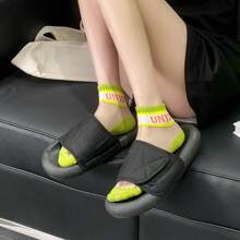 5 Pairs Girl's Short Socks, Korean Style, Thin, Crystal, Transparent Letter Print, Daily Wear