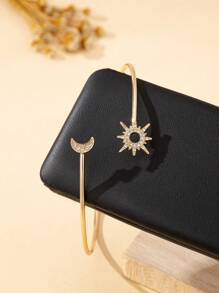 1pc Women's Fashion Open Adjustable Rhinestone Star & Moon Arm Cuff Bracelet, Suitable For Daily Wear And Gift - Gold Moon Armlet - View 2