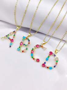 Women's Gold-Plated Stainless Steel Necklace, Colorful Copper Pendant, Luxury Jewelry, Designer Gift, 26 Letters
