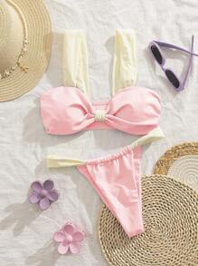New Soft Strap Elegant Party Bikini Set, Women Summer Beach Fashion Bikini