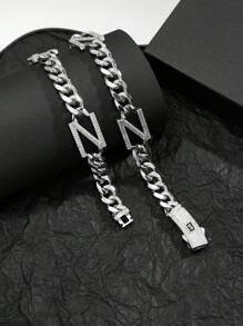 1pc 18K Gold/Platinum Plated Cubic Zirconia Iced Letter N Pendant Necklace, Luxury Gift For Party And Everyday Wear