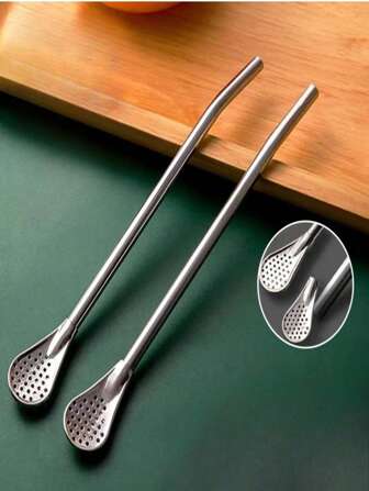 2件套不锈钢吸管勺可爱创意咖啡搅拌勺奶茶勺带吸管复古餐具【因生产批次不同可能存在细微差异，但不影响使用】返校季