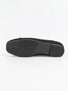 Crocodile Embossed Bow Decor Ballet Flats, Black Elegant Bowknot Solid Color Ballet Flats For Women Valentines