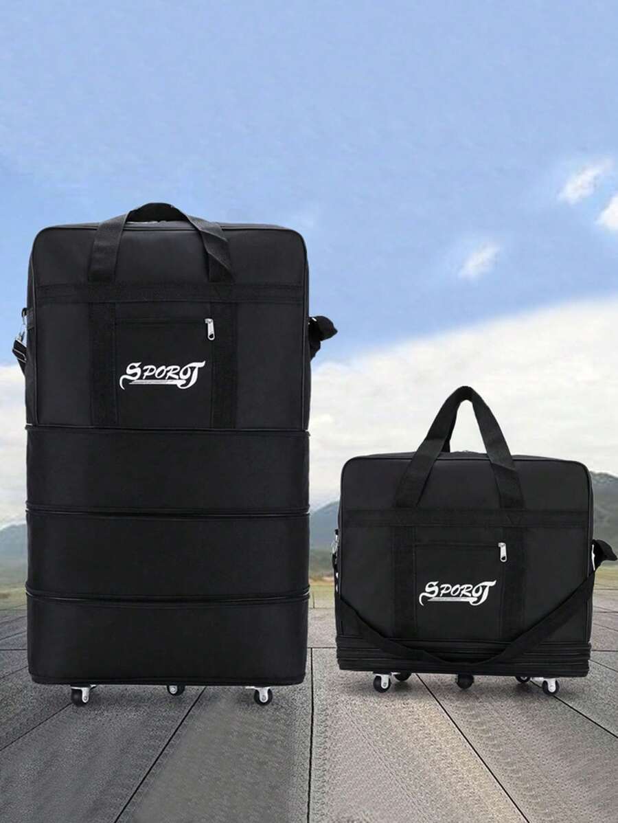 1PC Waterproof Large-Capacity Folding Air Check-In Bag Travel Bag Large-Capacity Luggage Bag Women's Storage Bag Outgoing Handbag With Wheels Universal Wheel Folding Expansion Luggage Bag Air Check-In Bag Overseas Study Moving Travel Bag Bag For School School Accessories School Stuff - Black - View 1