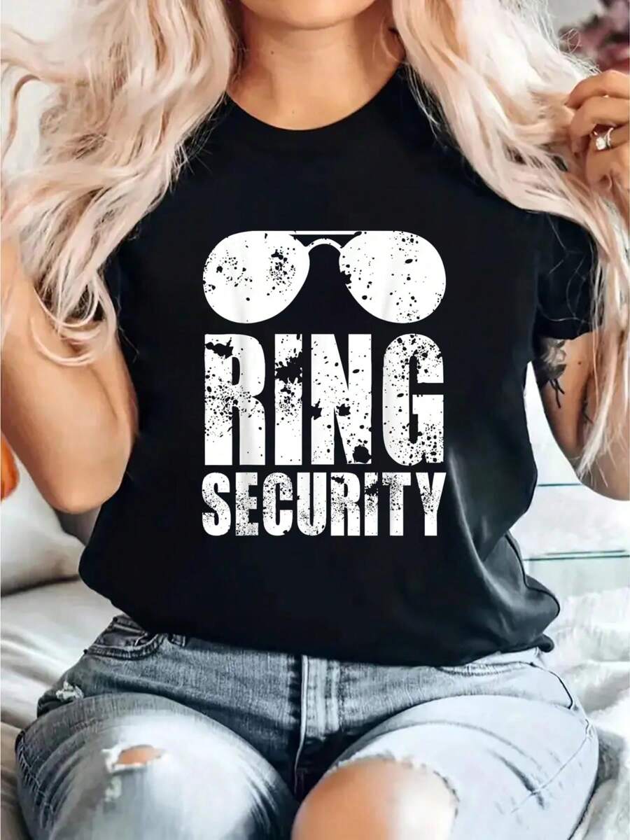 Ring Security Shirt Ring Bearer Boys Wedding Party T-Shirt Print T-Shirt, Casual Crew Neck Short Sleeve Comfort Tee Top For Spring & Summer, Women'S Clothing - Black - View 1