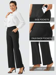 Women's Wide Leg Yoga Pants High Waisted Loose Fit Sweatpants With Pockets, Cozy Comfy Athletic Lounge Casual Pants - 黑色 - 查看 4