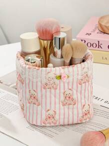 1 件花卉和心形褶皱设计绗缝女孩化妆品收纳篮，护肤品收纳篮，女士化妆品收纳，多功能化妆品收纳盒化妆品刷收纳，适用于口红、刷子、护肤品、手机、硬币、女士情人节小物品。新年礼物 - 彩色 - 查看 11