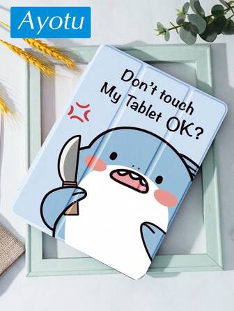 Slogan Shark-fodral kompatibelt med Samsung Galaxy Tab/IPad, IPad 9:e/8:e/7:e generationen 10,2 tum, Nytt IPad 10:e generations fodral, med automatisk väckning/sömn, fyra hörn-anti-fall