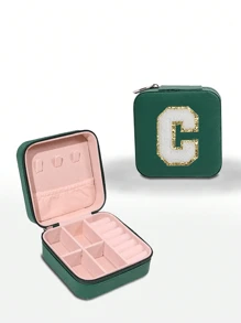 1pc 字母珠宝盒，可定制 DIY 花朵图案旅行珠宝盒，珠宝旅行袋，小珍珠珠宝盒，伴娘礼盒，耳环，项链，戒指，小巧珠宝盒，珠宝收纳盒，PU 皮革珠宝，耳环，珠宝收纳盒，创意便携式珠宝盒，耳环，礼品盒