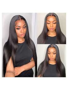 Pelucas sin pegamento de cabello humano con descuento, densidad de 180%, con parte libre sin encaje preplucado y precortado, peluca recta de 13x4 pulgadas de cabello humano para mujeres (pelucas bob de 6 a 16 pulgadas)