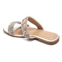 Pantuflas incrustadas con doble rhinestone, con plantilla ergonómica, adecuadas para uso casual - Blanco - Ver 3