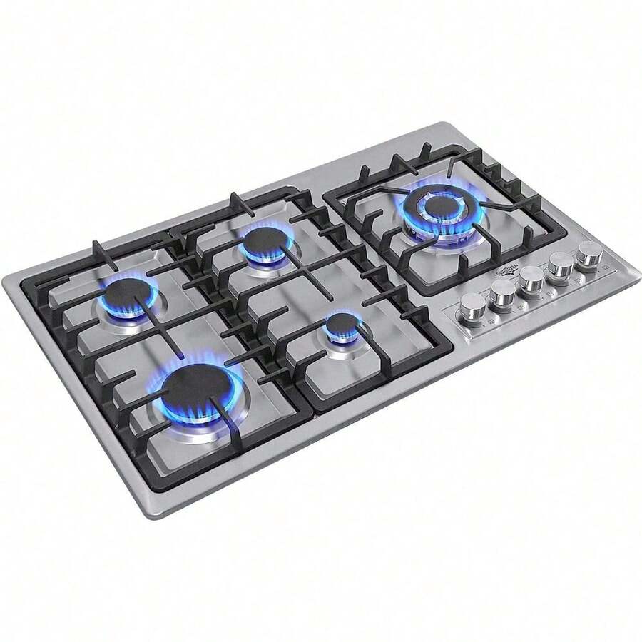 Gutstark Parrilla de Gas de Acero Inoxidable Empotrable 5 Quemadores Parrillas Estufa de Mesa Empotrable Hogar Cocina Gas Lp Gas Natural Estufas - Negro - Ver 1