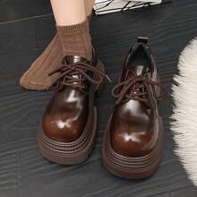 Comfortable Cute Loafers Vintage Round Toe Thick Sole Burnished Finish Brown Leather Shoes