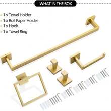 5 件套拉丝镍浴室毛巾杆套装浴室配件五金套装包括毛巾杆毛巾环衣帽钩和带架子的卫生纸架。壁挂式不锈钢 - 彩色 - 查看 5