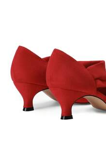 Women's Kitten Heel Pumps Pointed Toe Low Heel Dress Shoes For Work & Weddings, Slip-On Closed Toe Bridal Party Shoes - Đỏ - Xem 6