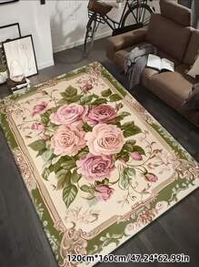 1pc Luxurious Bohemian Vintage Floral Pink Area Mat,Non-Slip & Machine Washable, Perfect For Living Room, Bedroom, Hallway - Elegant Court Design With Vibrant Flowers And Baroque Motifs, Indoor Mat|Floral Pattern Mat|Nonslip Backing, Rugs For Living Room