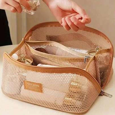 Large Capacity Nylon Mesh Makeup Bag, Breathable Multi-Layer Cosmetic Organizer Bag, Lightweight Toiletry Bag, Fashion Travel Wash Bag, With Compartments For Toiletries And Makeup Tools, Minimalist Style With Zipper Closure, Top Single-Handed Carrying Handle, Hollow Design,Makeup Bag,Make Up Bag,Makeup Bags,Cosmetic Bag,Makeup Organiser,Travel,Makeup Pouch,Bag,Vanity,Make Up Pouch,Travel Essentials,Pouch Bag,Travel Essential,Vanity Accessories,Small Makeup Bag,Makeup Pouch,Cosmetic Bag,Travel Essential,Large Capacity,Large Makeup Bag,Christmas Gifts,Pouch,Travel,Gifts For Women Travel Essential,Pouch,Clutch / Small Handbag, Makeup Organizer,Makeup Organize,Pouch,Brush Holder,Mini Pouch,Large Capacity Pouch,Gifts For Women,Christmas Gifts,Gift Ideas For Women,Pouch,Makeup Pouch,Travel Essential