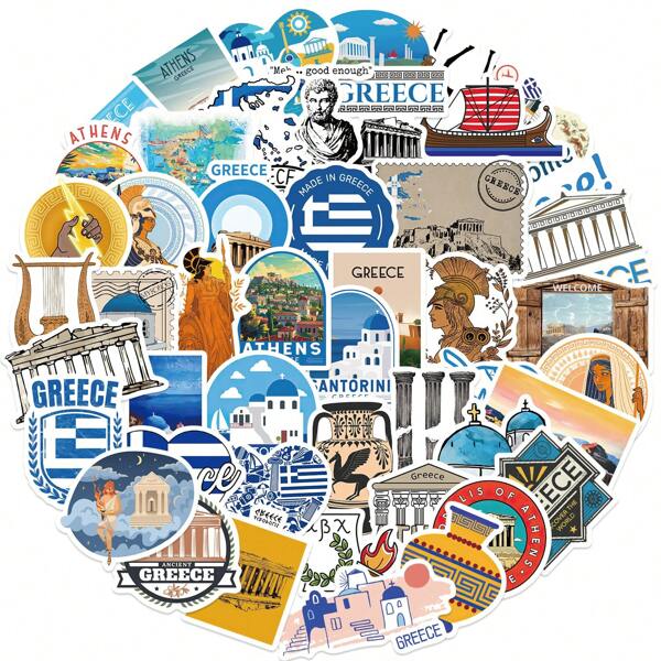 50 piezas Paquete de pegatinas de grafiti de Grecia | Pegatinas estéticas de vinilo para scrapbook, diario, parachoques, monopatín, botellas de agua, dibujos animados, cascos, pegatinas de coche
