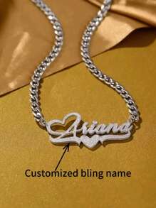 A Custom Sparkling Name Necklace With A Heart Design, Hip-Hop Classic Style, Suitable For Daily Wear And Gift Giving, A Gift For All Seasons - Multicolor - View 1