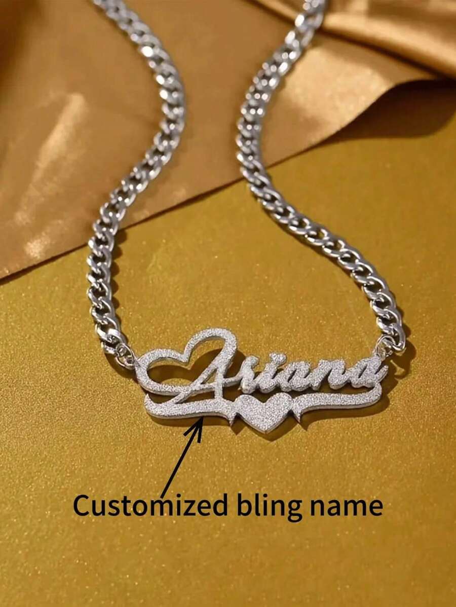 A Custom Sparkling Name Necklace With A Heart Design, Hip-Hop Classic Style, Suitable For Daily Wear And Gift Giving, A Gift For All Seasons - Multicolor - View 1