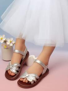 1 双银色婴儿凉鞋，钩环扣女童鞋，舒适简约幼儿夏季沙滩鞋 - 銀色 - 查看 2