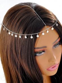 1 pieza Cadena para el cabello con colgante redondo minimalista, versátil para mujeres y niñas, adecuado para uso diario, playa, citas, eventos - joyería para la cabeza
