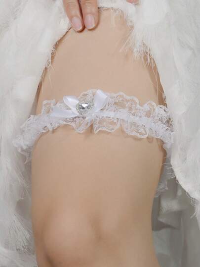 1 件时尚白色蕾丝仿珍珠吊坠可爱少女心形腿链，优雅适合 JK 制服角色扮演，浪漫婚礼伴娘，性感吊袜带带蝴蝶结