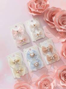 10pcs Chinese Style Pearl Lace Bow Kids Hair Clips