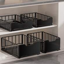 Organizer per mobiletto estraibile, cassetti scorrevoli in metallo per cucina, cassetti scorrevoli per dispensa, organizer per mobiletto del bagno, nero